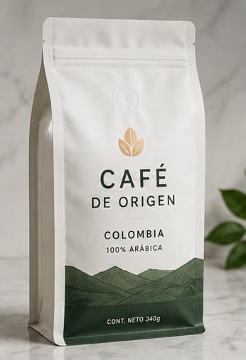 Bolsa personalizada para café de origen con diseño moderno